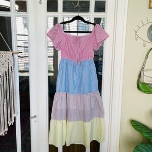 Urban Outfitters Color Block Striped Seersucker Midi Dress